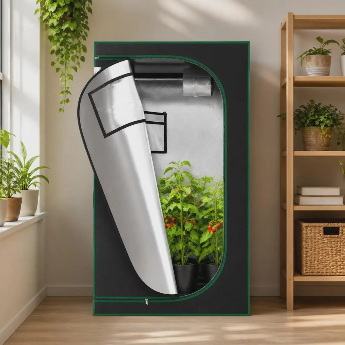 Indoor Grow Tent with Observation Windows and Reflective Lining for Hydroponics