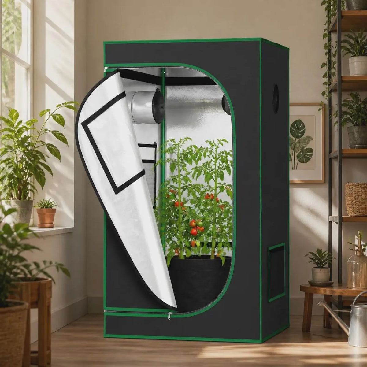 Indoor Grow Tent with Observation Windows and Reflective Lining for Hydroponics