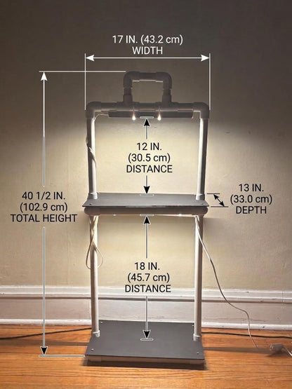Handmade PVC Plant Stand with Dual LED Grow Lights - 2 Tier Vertical Garden Shelf