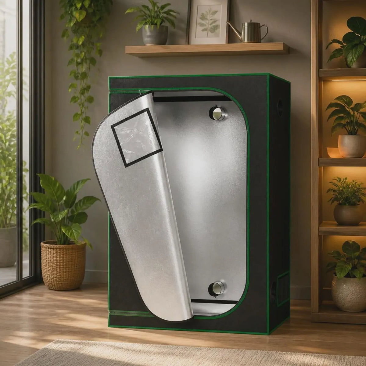 Indoor Grow Tent with Observation Windows and Reflective Lining for Hydroponics