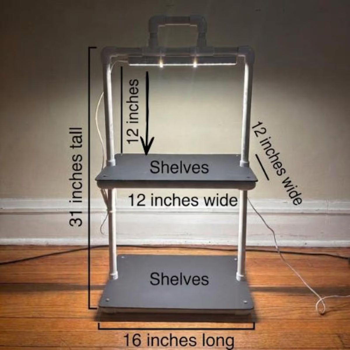 Double Decker PVC Plant Stand with LED Grow Lights - Indoor Seed Starting Shelf