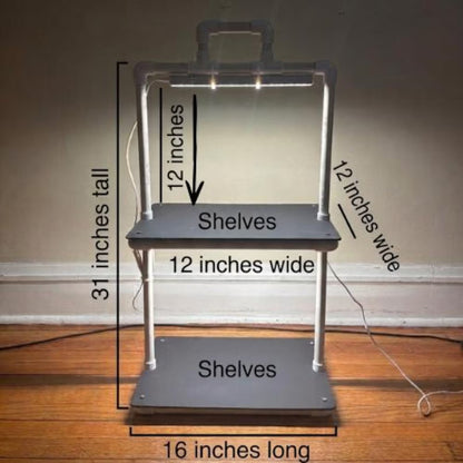 Double Decker PVC Plant Stand with LED Grow Lights - Indoor Seed Starting Shelf