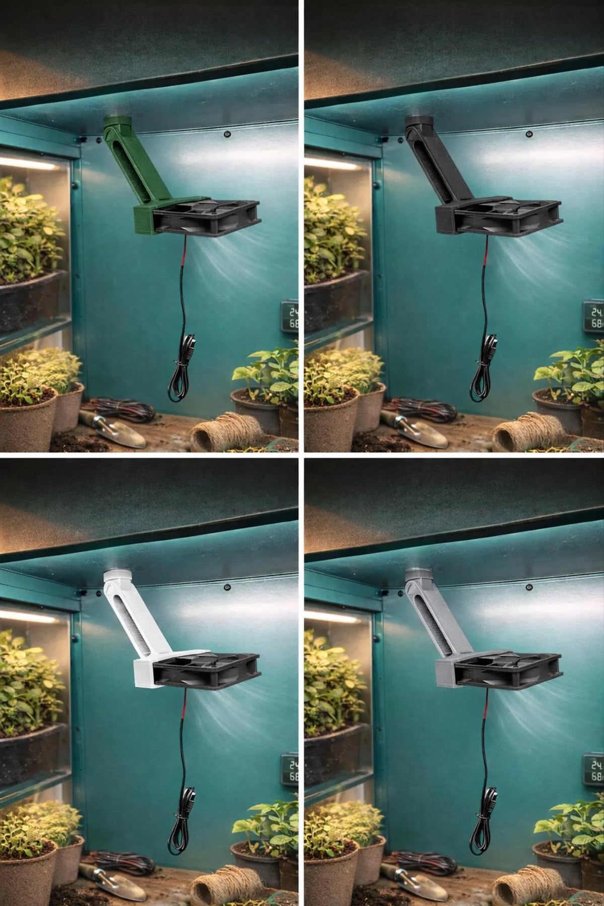Articulating Magnetic Fan Mount for Greenhouse Cabinets and Plant Shelves