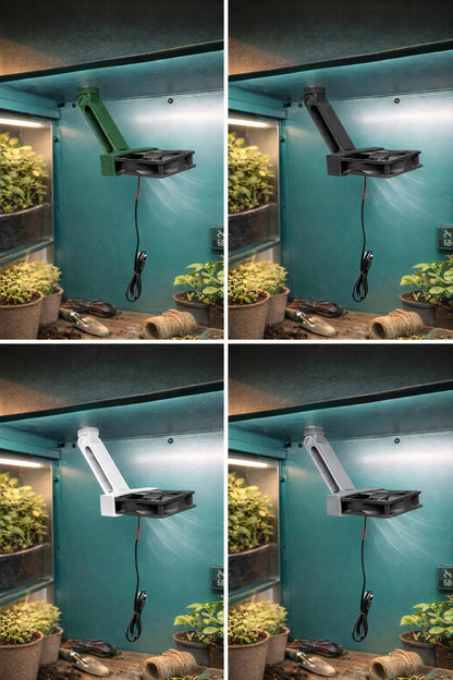 Articulating Magnetic Fan Mount for Greenhouse Cabinets and Plant Shelves