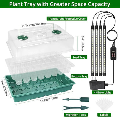 80 Cell Seed Starter Tray with LED Grow Lights and Humidity Dome Propagation Kit