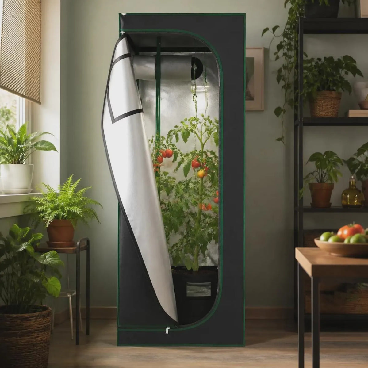Indoor Grow Tent with Observation Windows and Reflective Lining for Hydroponics