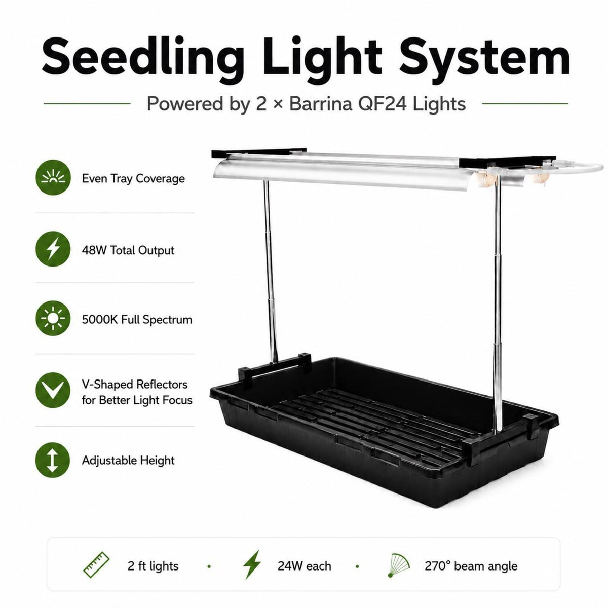 Seedling Grow Light - Adjustable LED Light Stand for Indoor Seed Starting Tray