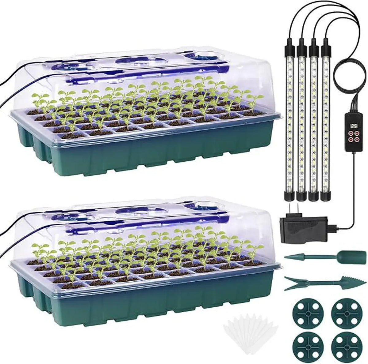 80 Cell Seed Starter Tray with LED Grow Lights and Humidity Dome Propagation Kit