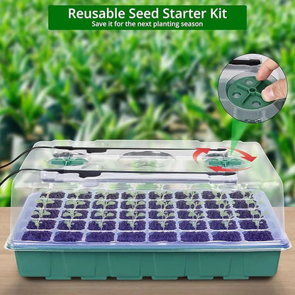 80 Cell Seed Starter Tray with LED Grow Lights and Humidity Dome Propagation Kit