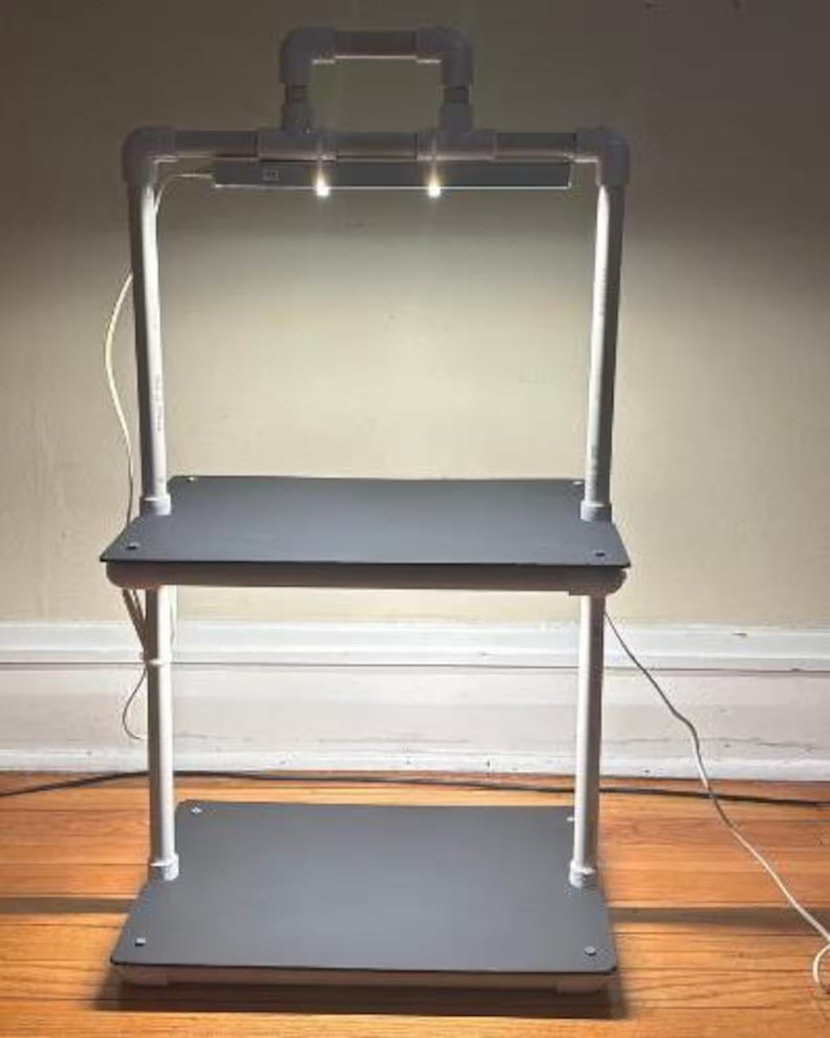 Double Decker PVC Plant Stand with LED Grow Lights - Indoor Seed Starting Shelf